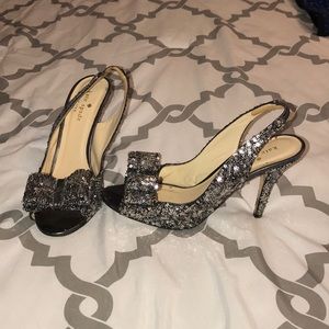 Kate Spade Silver sequins bow sling backs